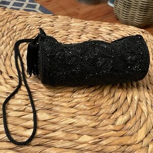 Carla Marchi Beaded Black Shoulder Evening Bag